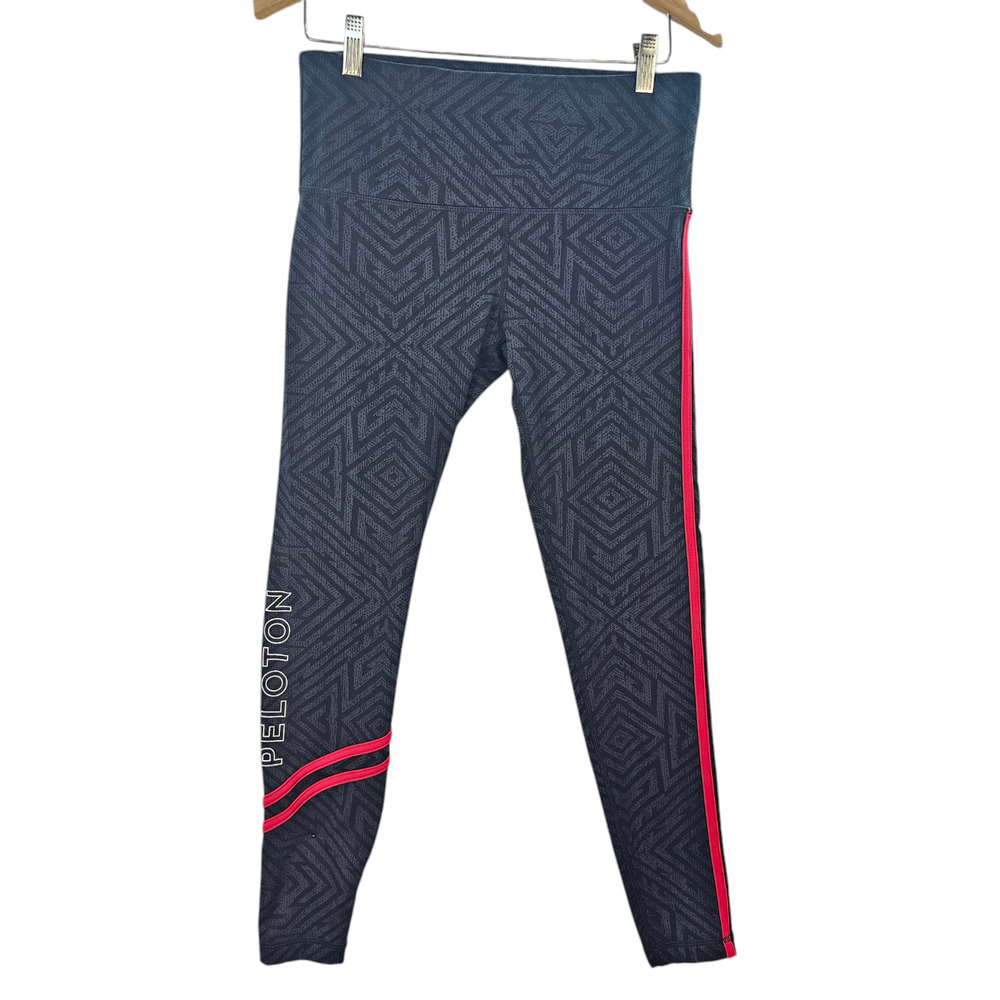 Vim Mia Peloton Womens Large Gray Red Leggings Geometric Athletic Skinny Pull On